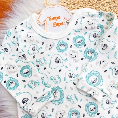  CONJ. DE MALHA 3 PEÇAS - Elefantinho e Safari - Verde Menta e Off White